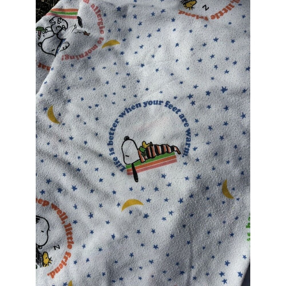 Vtg Snoopy Woodstock Peanuts Flannel Flat Sheet Blanket 90x64" Read